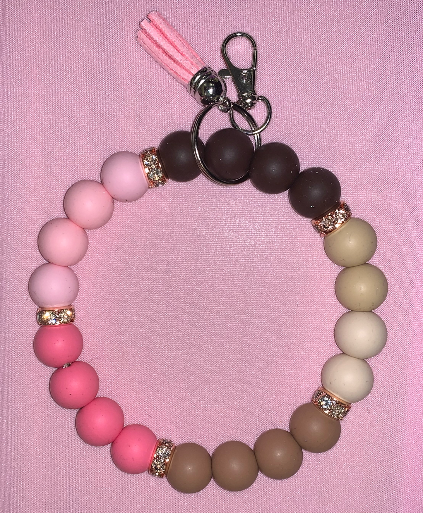 Pink/brown keychain wristlet