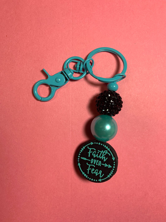 Blue Faith Over Fear Keychain