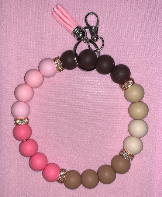 Pink/brown keychain wristlet